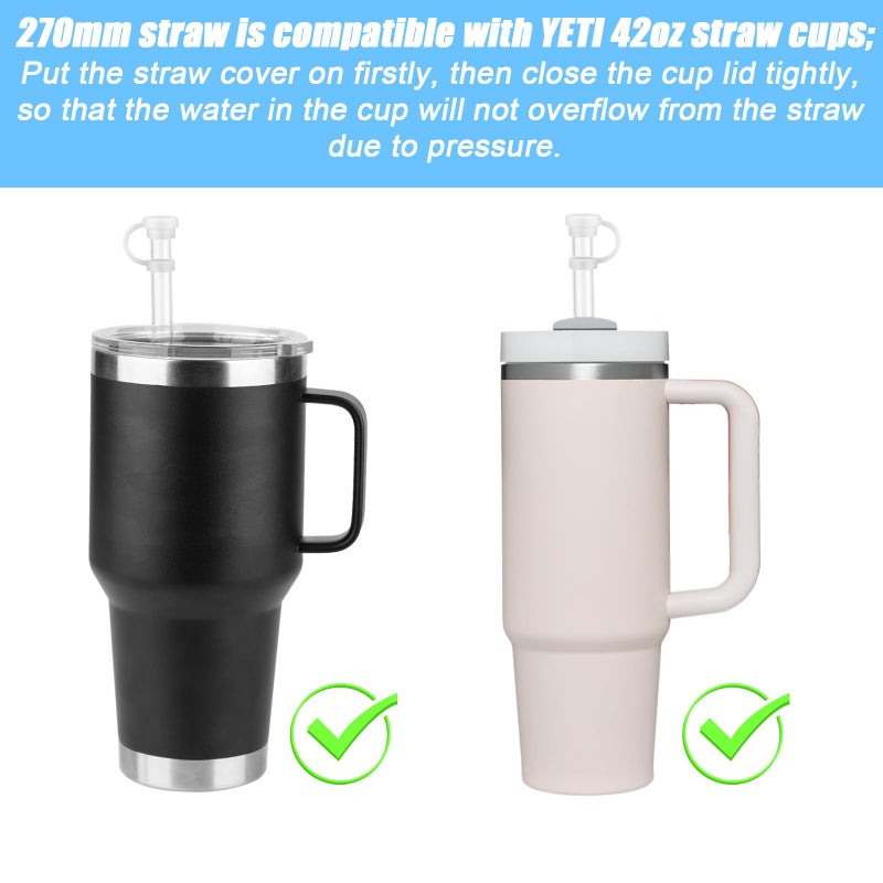PEUTIER 4pcs 10.63 Inch Reusable Straws for YETI 42oz Cups, Clear Drinking Straws Plastic Straws Replacement for Tumblers with Straw Cleaner Brush & 4pcs Straw Stoppers Topper Cover - Image 5